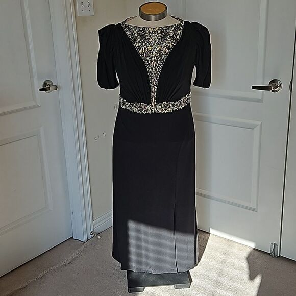 Rianna Couture Women's Formal Beaded Maxi Dress With Front Slit Size 16 Black - Picture 2 of 16